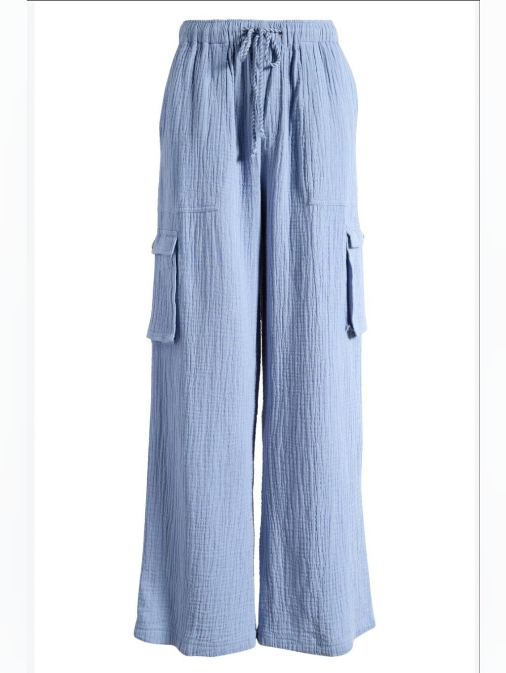 Joie Periwinkle Crinkle Gauze Utility Cargo Pants — Elastic Paperbag Tie Waist